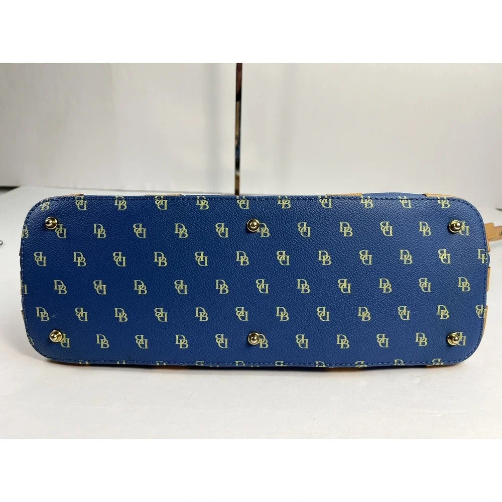 Dooney & Bourke Blue & Tan Monogram Satchel Purse w/ Wallet Glasses Case ID Hold